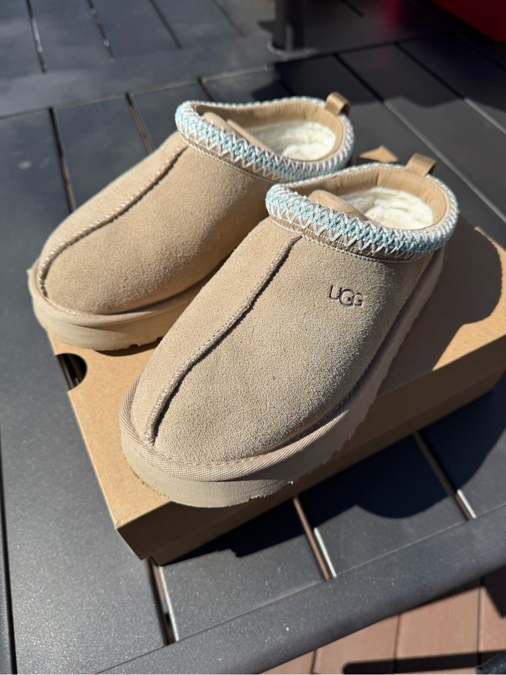 UGG Cozy Suede Slip-On Clog in Tan with Cream Trim (New in Box)
